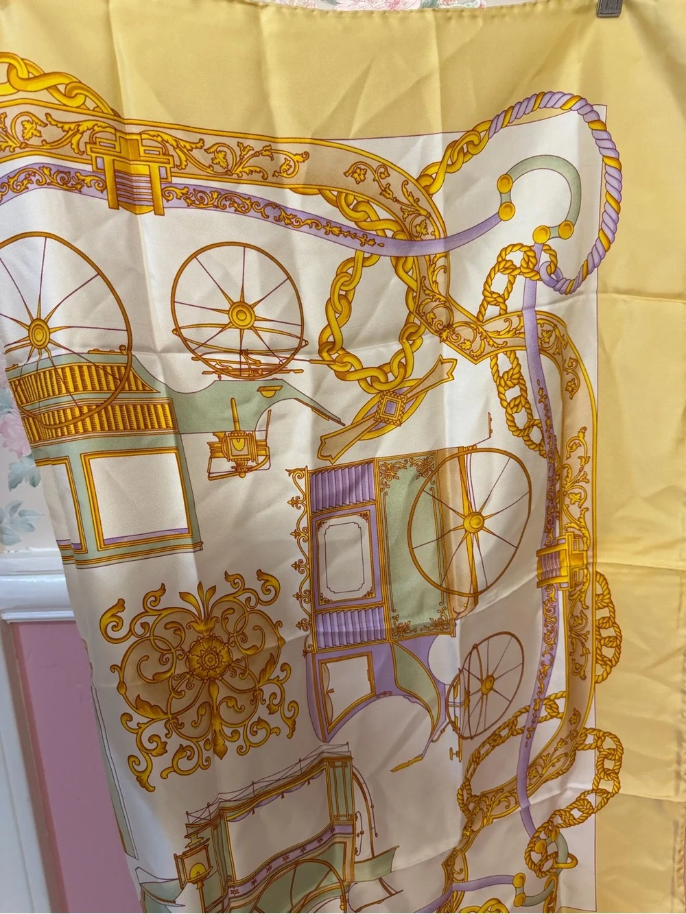 Celine Yellow and Lavender Chain Motif Silk Scarf